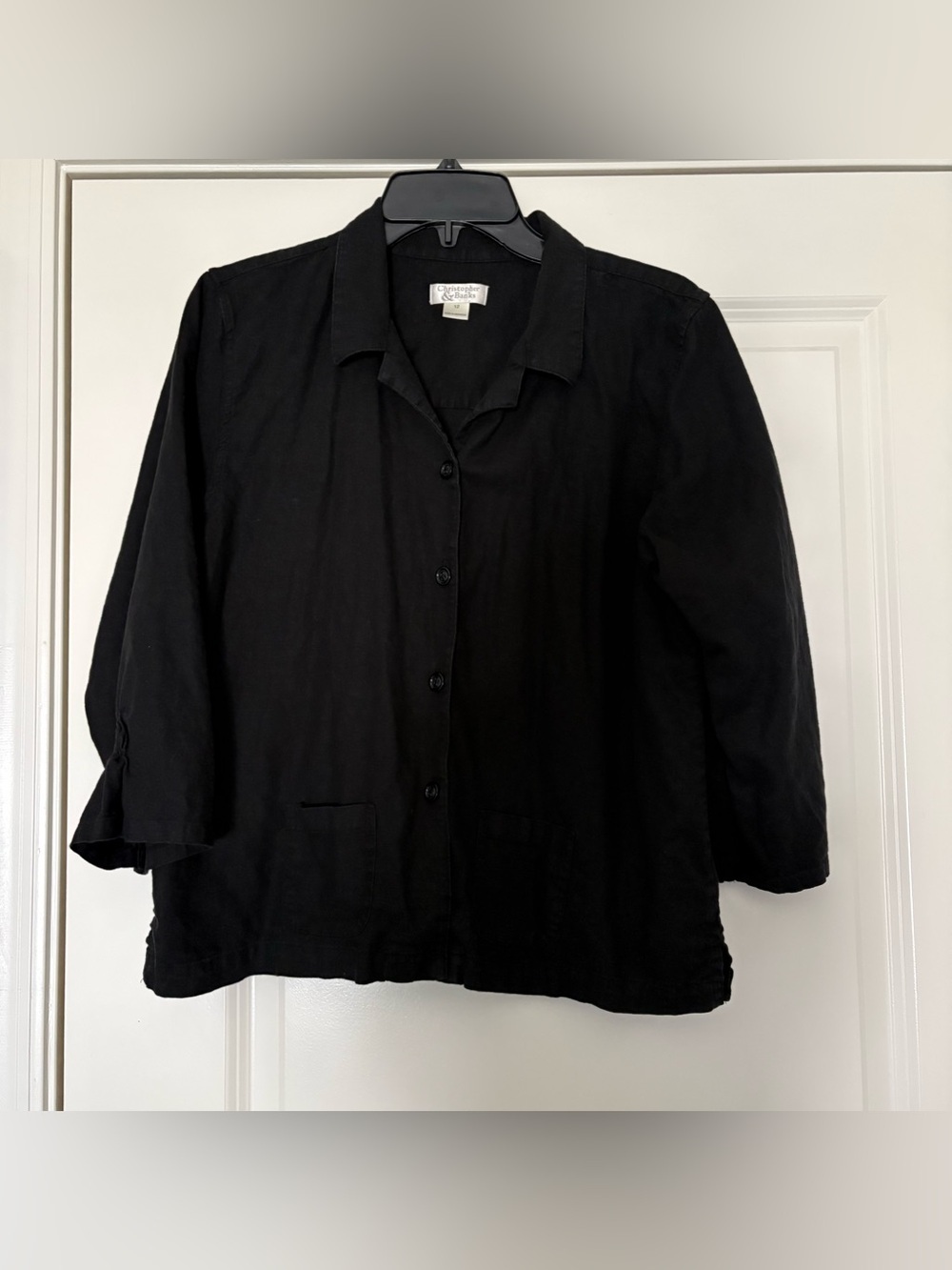 Christopher & Banks Women’s Black Linen Blend Button-Down Collared Shirt